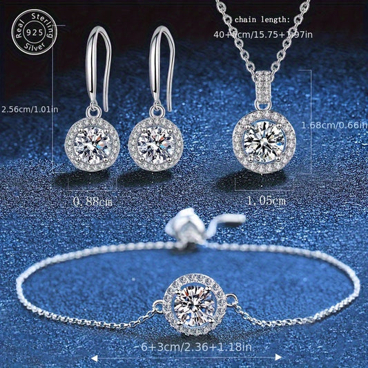 Stunning 925 Sterling Silver Jewelry Set adorned with Shimmering Zirconia - Complete with Necklace, Earrings & Bracelet, Suitable for Everyday wear & Formal Events, Great Valentine's Day Present, Perfect for Banquets, Commutes & Halloween Gifts, Women's