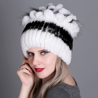 Trendy faux fur beanie for women and girls, perfect for staying warm in cold weather.