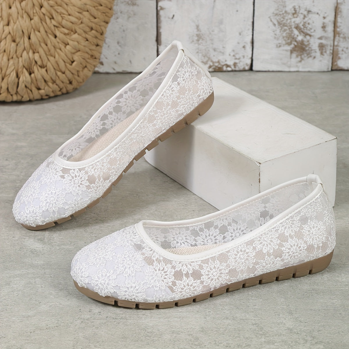 Women's Floral Lace Ballet Flats, Soft Sole Breathable Shoes