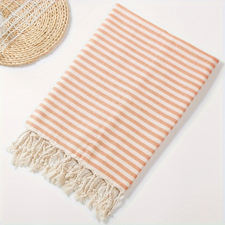 Large Turkish beach towel with stripes, lightweight, quick-dry, suitable for pool, swimming, travel, camping. Boho style with high color fastness.