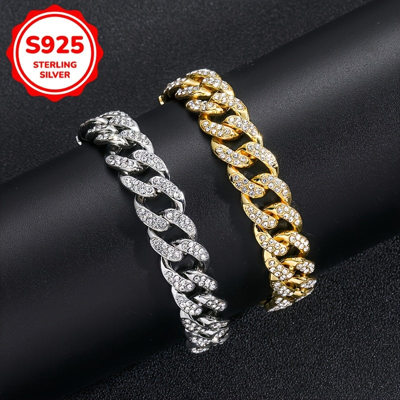 Get your hands on this stylish Retro Hip-Hop Cuban Chain Bracelet featuring Synthetic Zirconia, made with 925 Sterling Silver and weighing 12g. This statement piece is perfect for both daily wear and parties, making it the ideal accessory for any hip hop