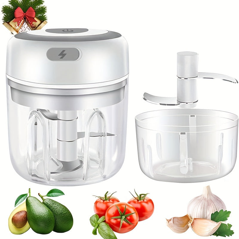 Upgrade your kitchen with this powerful Electric Food Chopper! This Wireless Portable Electric Chopper includes a Mini Electric Garlic Crusher, perfect for all your chopping needs. Also included is a USB Meat Grinder and Masher in 100/250ml sizes.