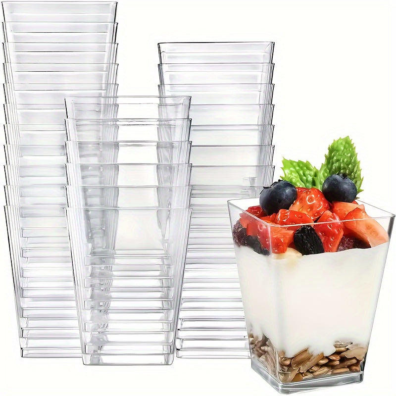 25 Clear Plastic Reusable Buffy Appetizer Archer Cups for Desserts, Mini Party Square Bowls for Fruit, Mousse, Ice Cream, Pudding, and Tasting. Perfect for Home Gatherings, Parties, Weddings, Picnics. Ideal Party Supplies and Tableware Accessories.