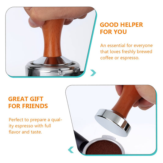 Stainless Steel Flat Base Espresso Tamper with Premium Wooden Handle - Includes Silicone Mat, Rust-Free Design for Optimal Brews (Available in 53mm, 51mm, and 58mm sizes)