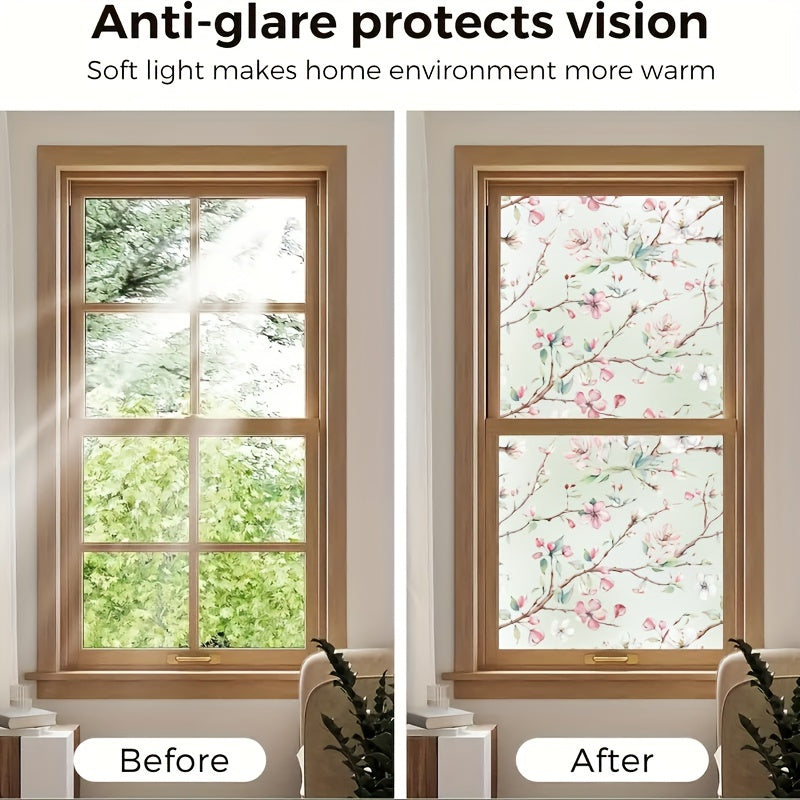 Retro Plum Blossom Model Frosted Window Film for Kitchen Sliding Door, Static Cling, Translucent Opaque Paper, Ideal for Home, Office, Bathroom. Anti-peeping and Anti-glare Film.