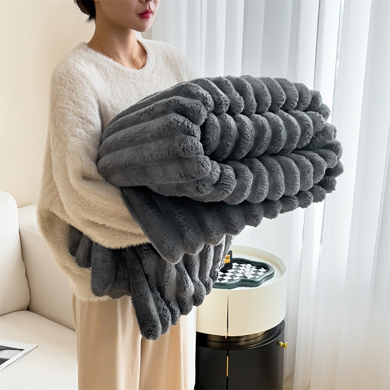 Indulgent Champagne Plush Double-Layer Throw Blanket - Luxuriously Soft, Cozy & Warm for Couch, Bed, Office, and Travel | Ideal for Staying Comfortable in Air Conditioning & Giving as Holiday Gifts