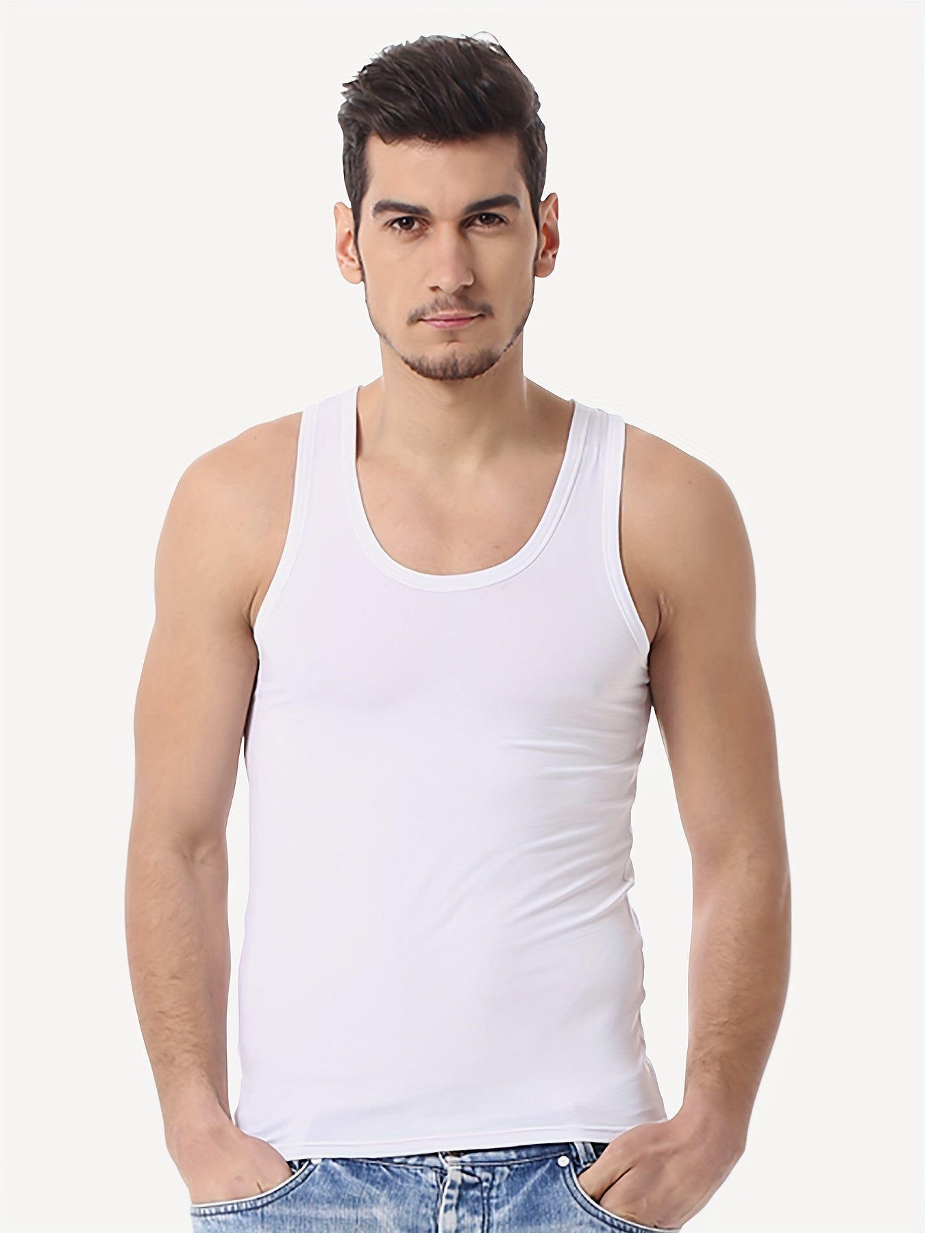 3 Men's Cotton Tank Tops: Breathable, Comfortable, Sleeveless, Slim Fit for Gym & Casual Wear, Easy-Care, All-Season