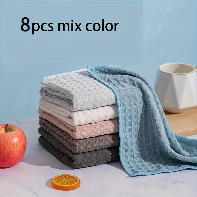 Microfiber Waffle Weave Cleaning Cloths 4/8 Pack, Super Absorbent Knit Fabric, Square Household Towels for Bathroom & Kitchen Use