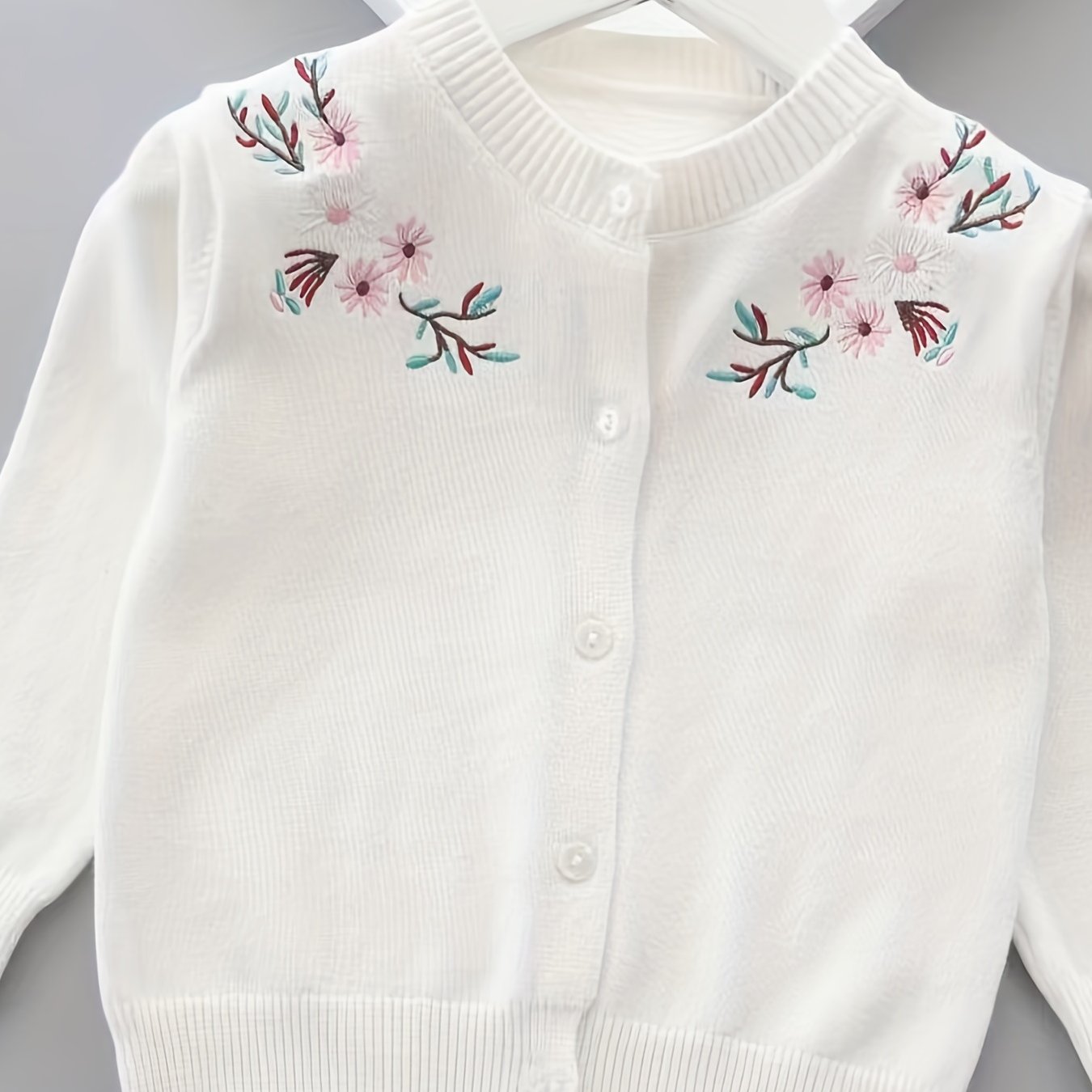 Cute Floral Knitted Cardigan for Little Girls - Spring/Autumn Cotton Coat