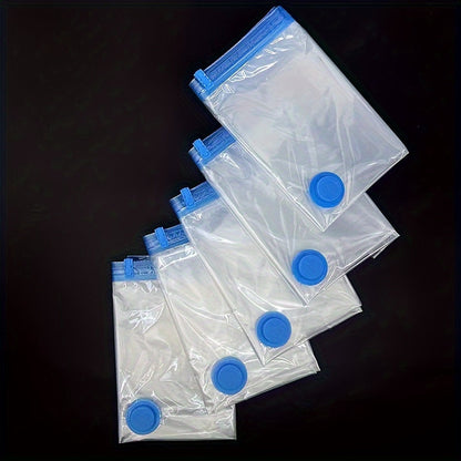 Set of 5 Transparent Vacuum Storage Bags with Blue Zipper - Space-Saving Solution for Clothes, Blankets, and Shirts - Dust-Sealed Containers made of Durable PA+PE Material with Triple Seal for Maximum Freshness - Perfect for Home, Travel, Dorms, and