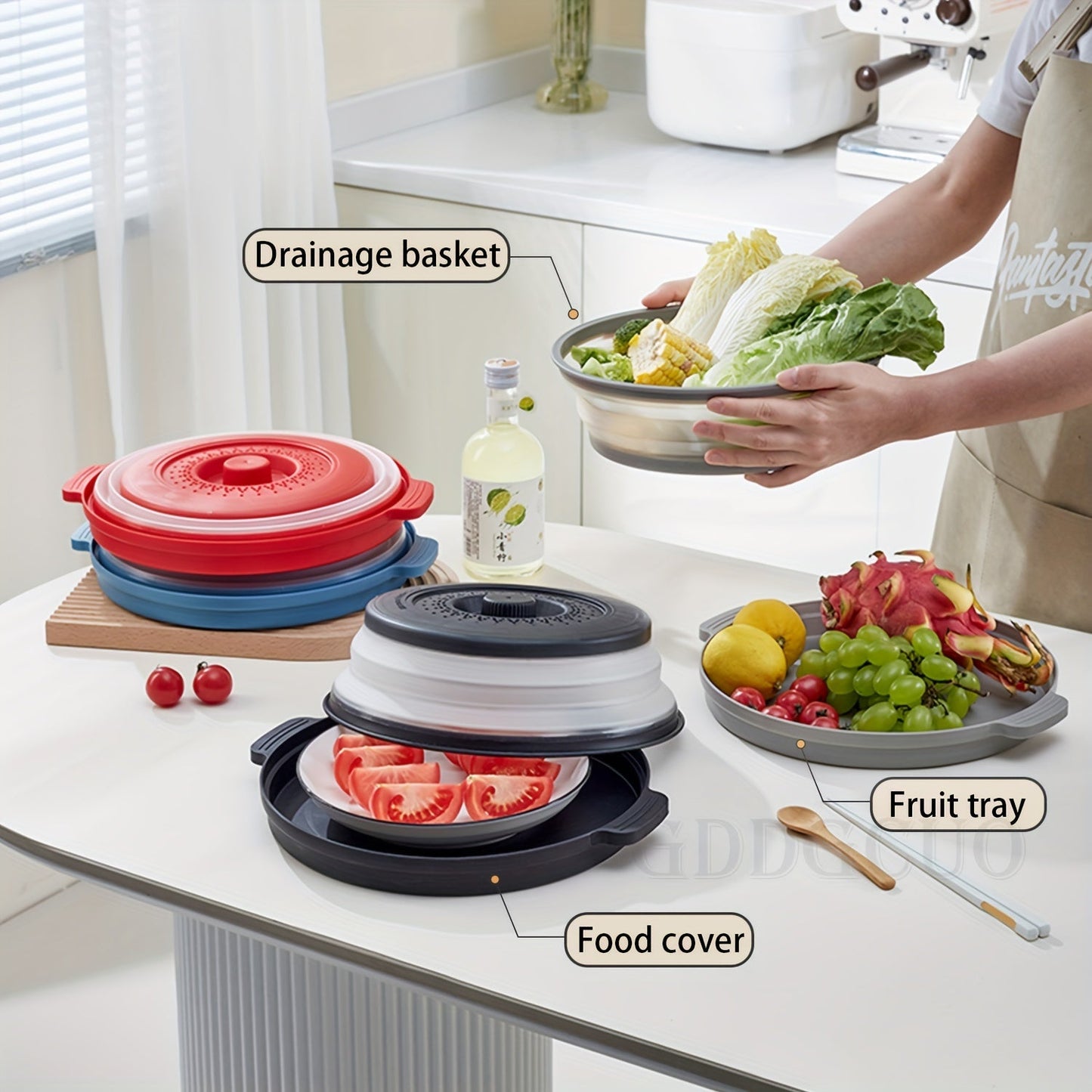 GDDGCUO Microwave Splatter Cover Set with Tray - Includes BPA-Free 26.92 cm Lid, Food-Safe Splash Guard Plate, Fits Variety of Dishes, Available in Blue, Gray, Red, or Green Options