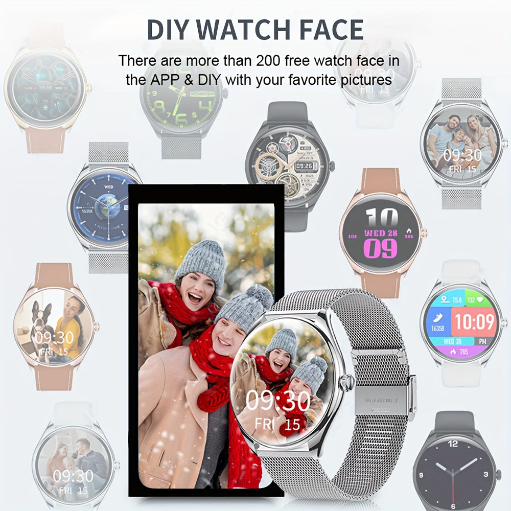 Sleek smart watch gift with 1.43" touch screen, SMS/call functions, Android/iPhone compatible, fitness tracker with 100+ sports modes.