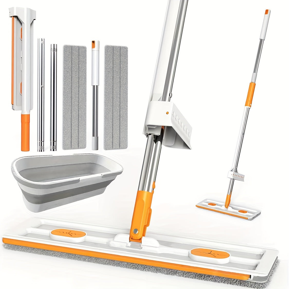 The Ultimate Mop & Bucket Set - Featuring a Convenient Dispenser, Foldable Design, Refillable Microfiber Pads, Hands-Free Washing Handle, and 360° Rotating Flat Mop for Both Wet and Dry Cleaning - Perfect for Keeping Your Kitchen, Bathroom, and Living