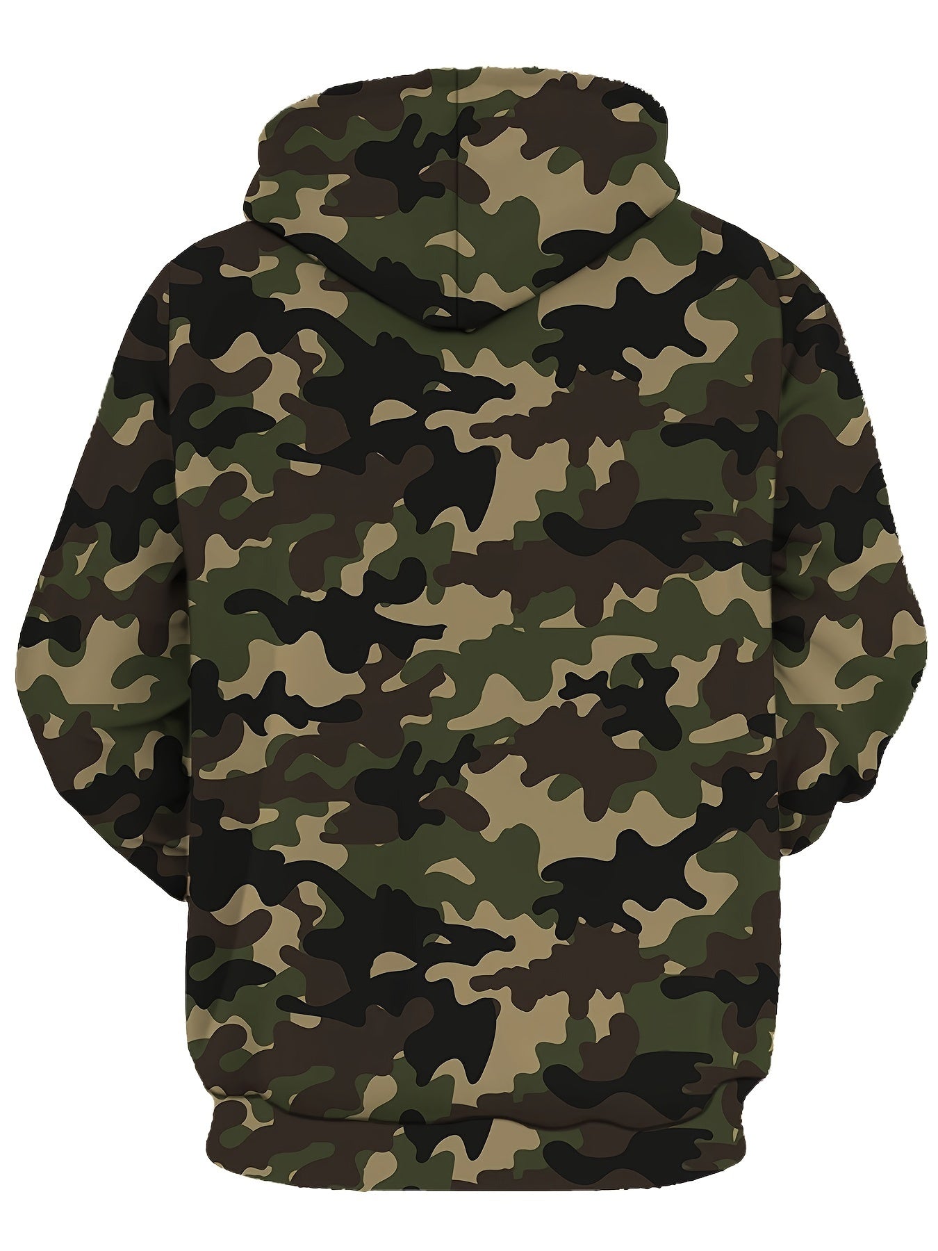 Stylish loose camouflage graphic hoodie for plus size men, ideal for outdoor activities.