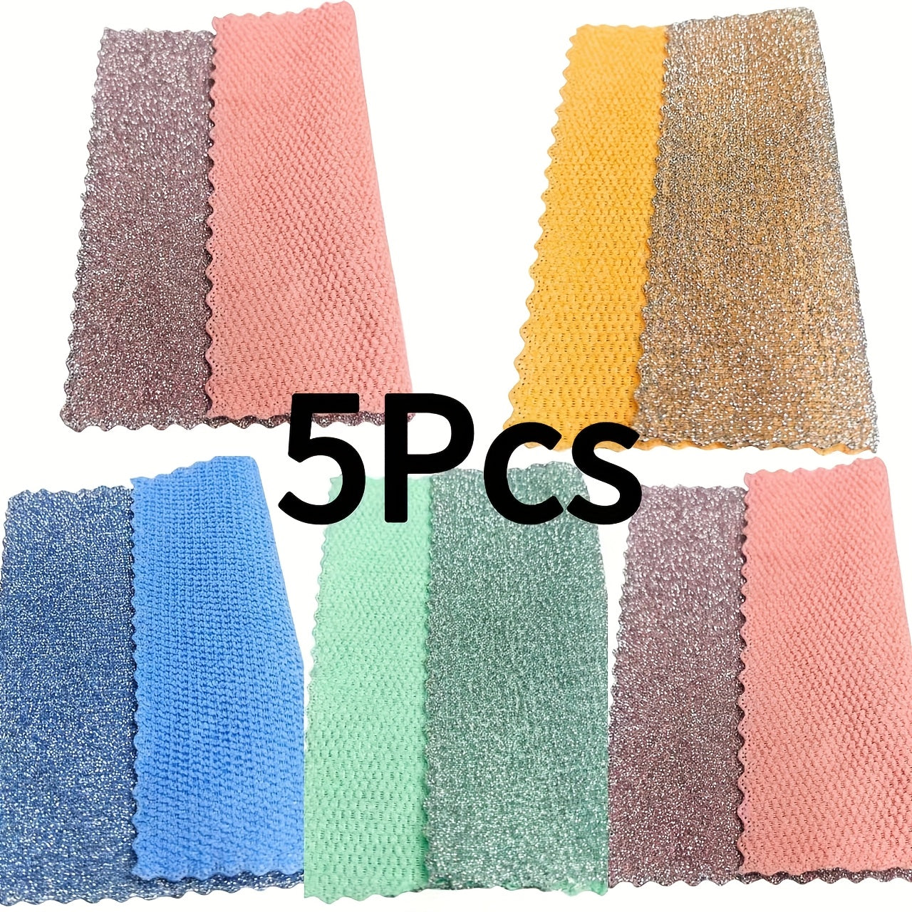 Multifunctional Double-sided Steel Wire Fine Velvet Cleaning Cloth available in sets of 3, 5, or 10 pieces. This double-sided cloth features a kitchen scrubber on one side and high absorbency, durable polyester on the other. Ideal for cleaning tableware