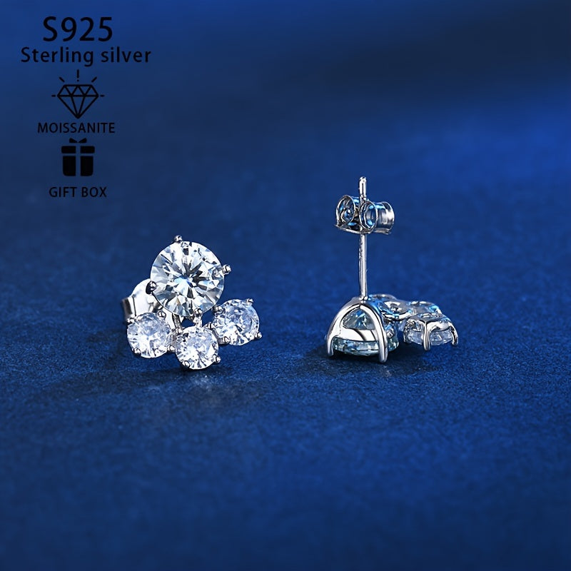 925 Silver Stud Earrings with 2-carat Mozambique Stone for Women, Weighing 2.5g. Perfect for Couples, Weddings, Engagements, Birthdays, and Anniversaries. Comes with Gift Box.