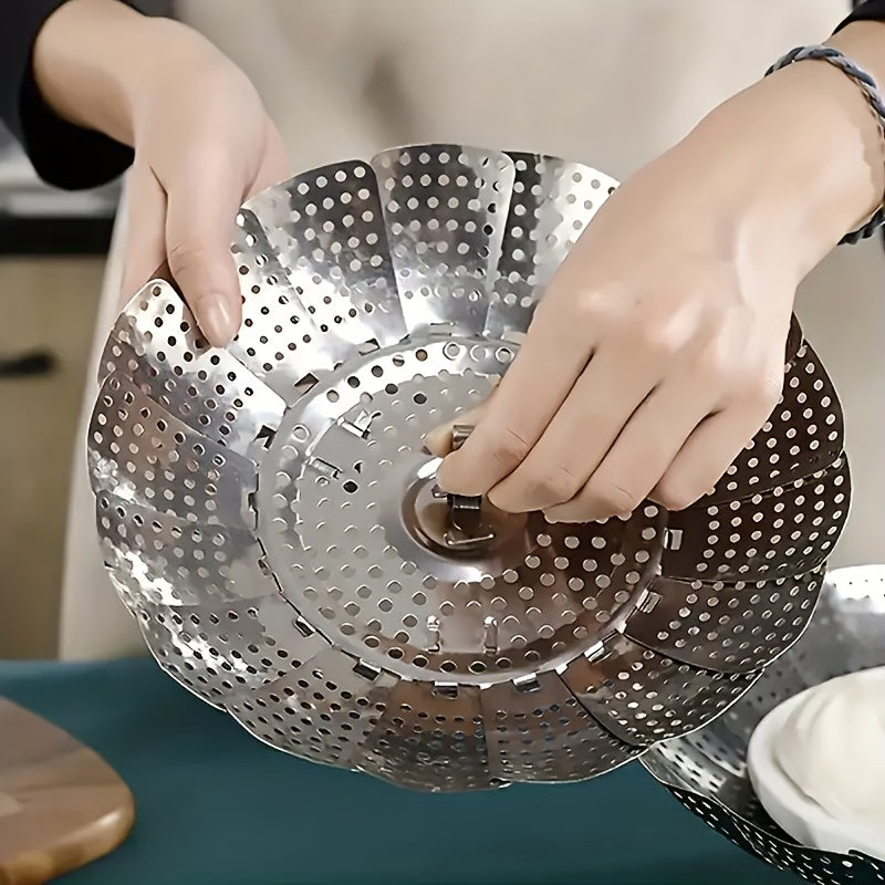 Stainless Steel Steamer Basket Set - Conveniently Foldable, Telescopic Steaming Rack for Healthy Cooking. Durable Kitchen Steamer for All Meals - Perfect Gift for Food Enthusiasts and Health-Conscious Individuals.