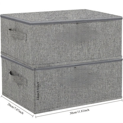 Two large capacity foldable fabric storage boxes with lids and handles for clothes, toys, and photos. Ideal for closet, bedroom, and home use.