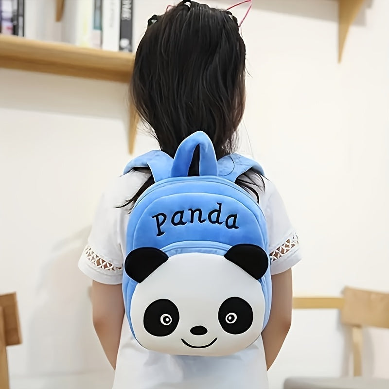 1pc Kids Backpack with Cartoon Animal Plush design. Lightweight polyester lining, adjustable straps, embroidered zip closure. Hand washable. Sky Blue Panda & Friends design. Ideal for