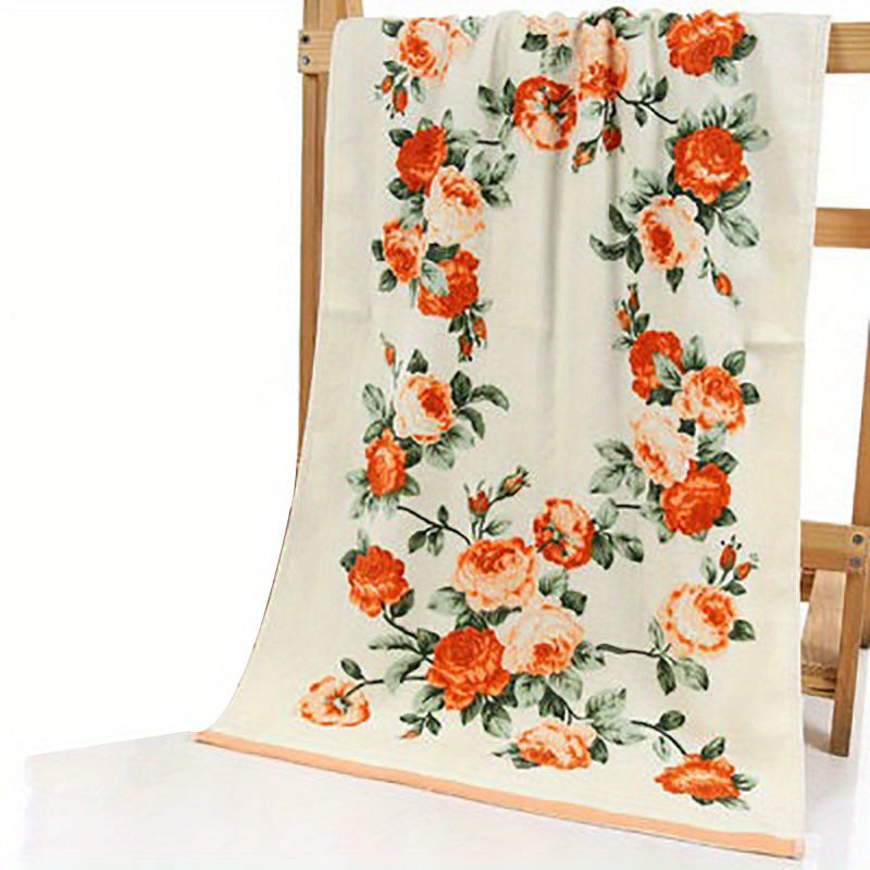 Flower pattern cotton towel, quick-dry hand and bath towel for home bathroom.