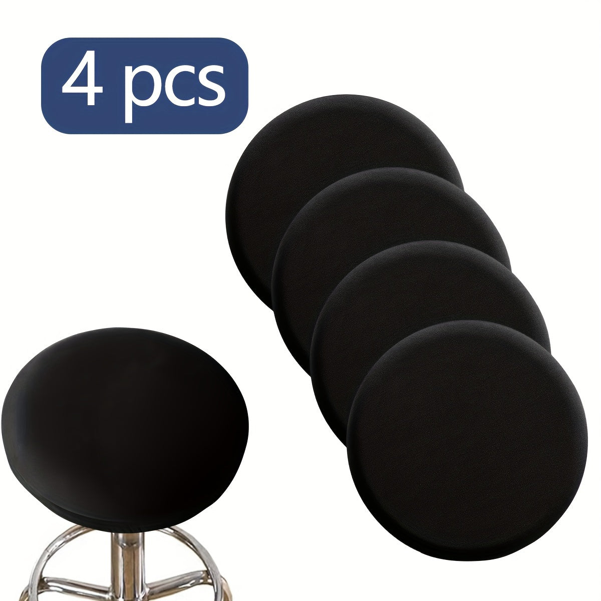 Classic solid color round stool cover in 1pc, 4pcs, or 6pcs options. Made of high elastic material that is clear and natural, dustproof, soft, and adhesive. Suitable for various round chairs. Weighs 120gsm.