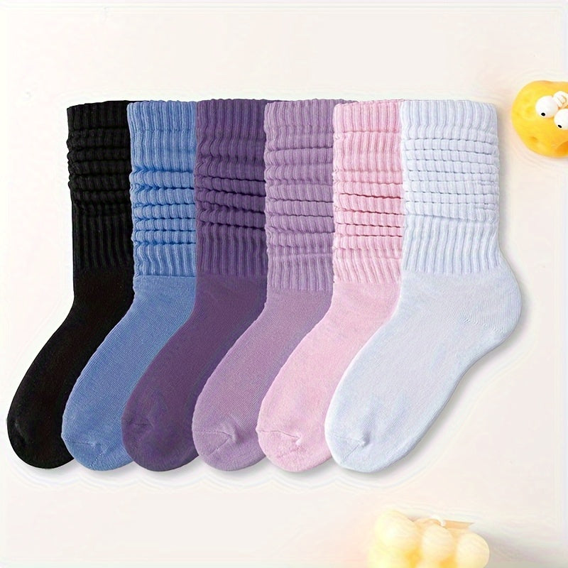 6 pairs of women's mid-tube socks, solid colors, comfy and soft.