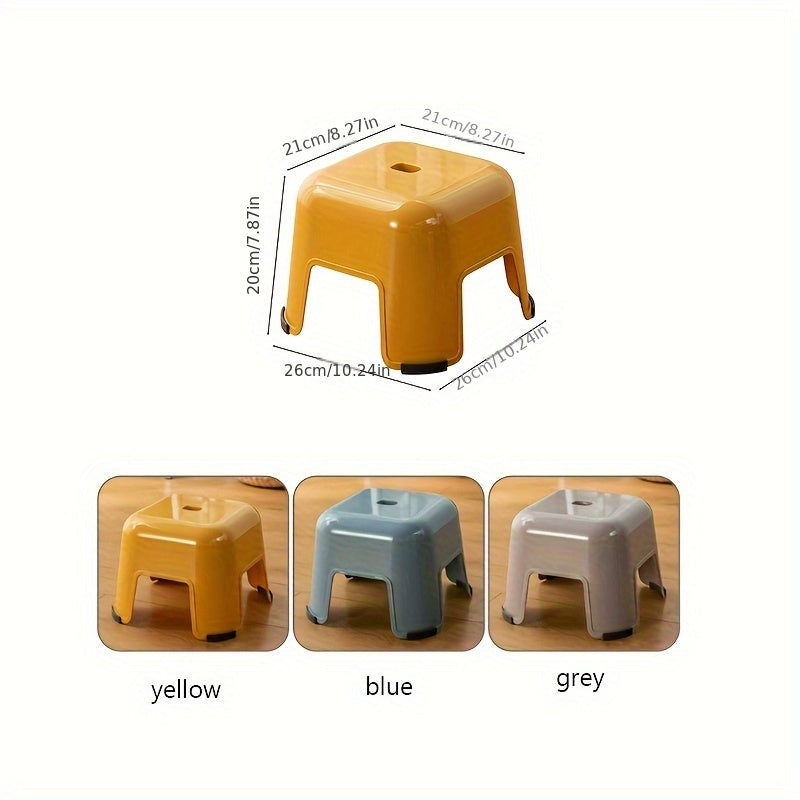 Stylish and durable small board stool, perfect for kitchen, bathroom, or bedroom. This non-slip stool is stackable and firm, ideal for various uses such as a bath chair or shoe changing stool. Made with thickened material, this stool is perfect for