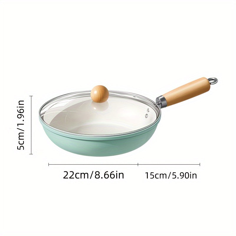 Non-Stick Ceramic Frying Pan Skillet with Cast Iron Handle, Hand Wash Only, Suitable for Use on Induction and Gas Stoves