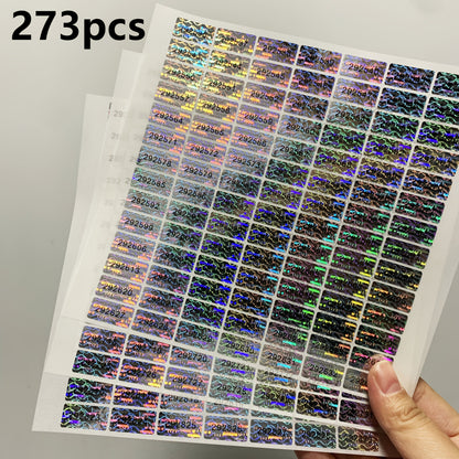 273/588 Tamper Evident Hologram Seals with Unique Serial Numbers, Genuine Labels, Adhesive PET, Rectangle, Gloss Finish, English Text, Single Use, 20x10mm