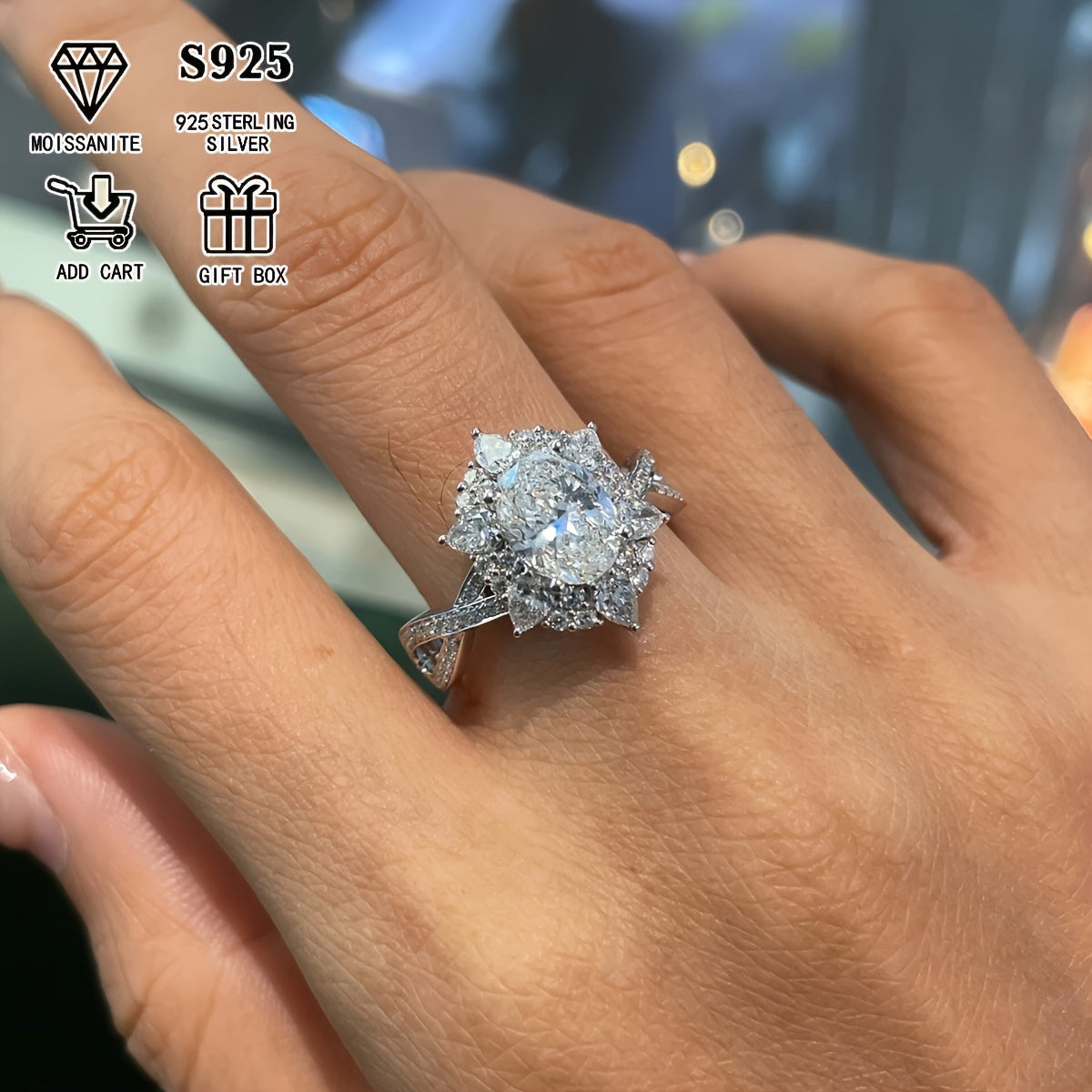 Luxurious Boho Style 2ct Oval Moissanite Engagement Ring in S925 Sterling Silver Plating, featuring a Hypoallergenic Cross Design for Women's Wedding Anniversary. Comes with an Elegant Gift Box, weighing 4.5g. Perfect for Valentine's Day, this Exquisite