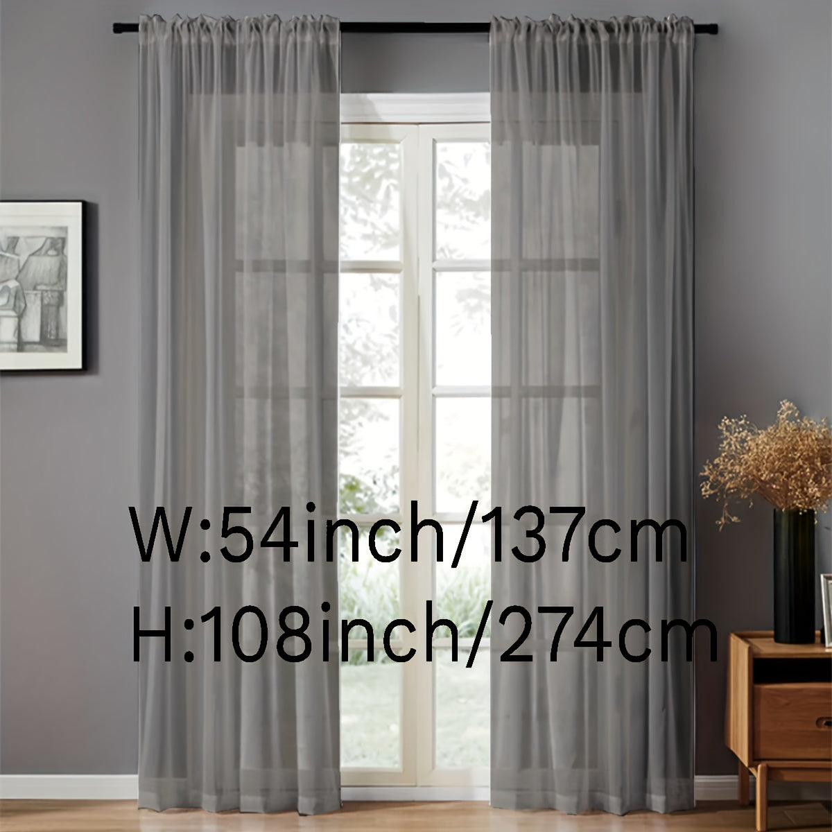 Pair of Sheer Voile Curtains with Rod Pocket for Kitchen, Bedroom, and Living Room Home Decor