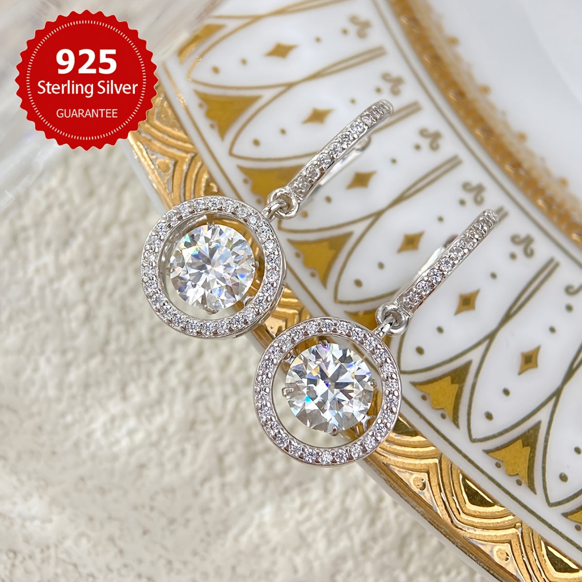 Luxurious 1CT Moissanite Hoop Earrings in 925 Sterling Silver, perfect for weddings and special occasions. These Round Dangle Earrings make a great Valentine's Day gift for women, adding a touch of elegance and luxury to any outfit. Show your loved one