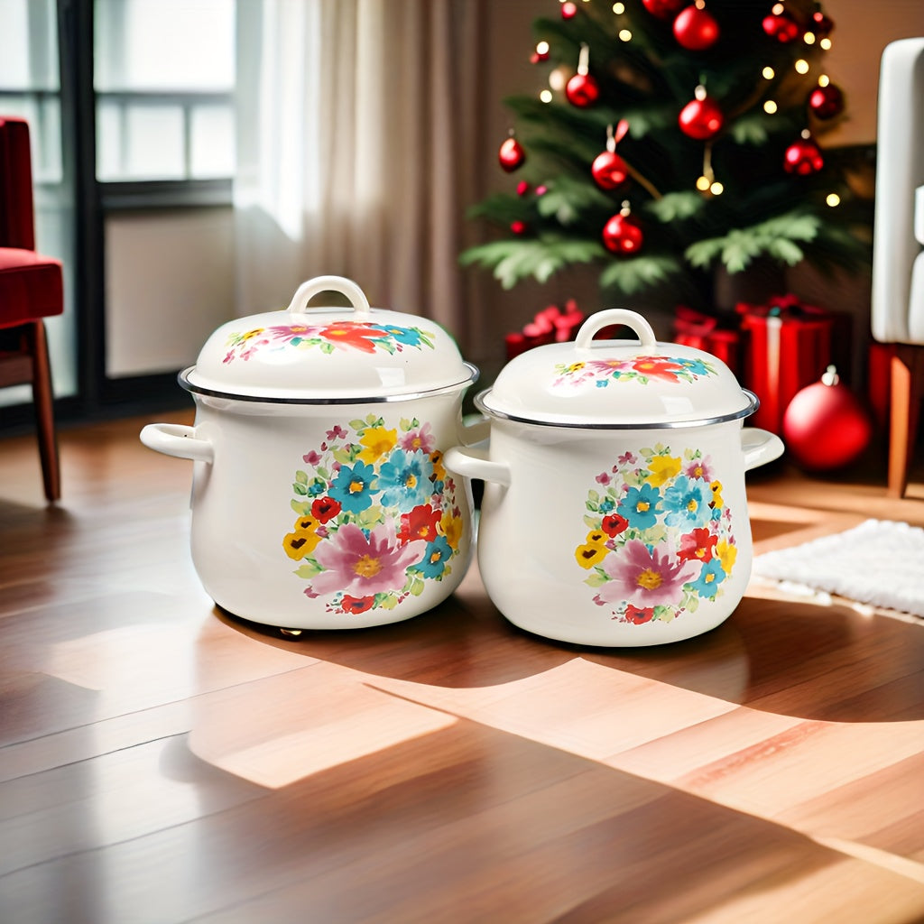 Christmas-themed Enamel Stockpot with Large Capacity - Versatile Cooking Pot Ideal for Boiling, Stewing, and More. Durable, Easy to Clean, and Compatible with All Stoves. Perfect Holiday Gift for Restaurant Kitchen Supplies.