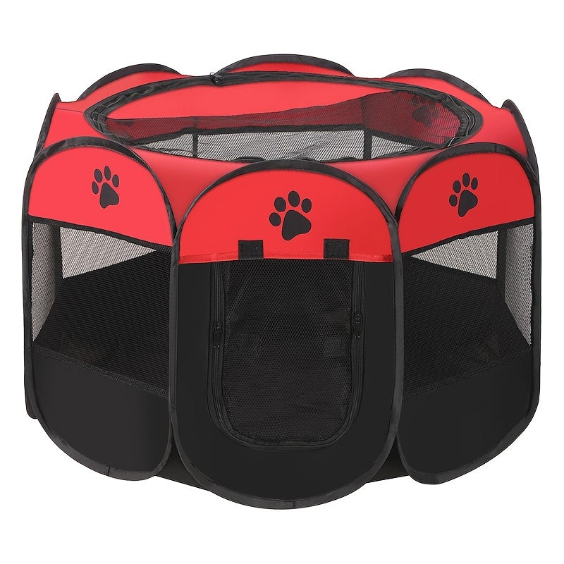 1pc portable Lodge Style Foldable Pet Playpen made of Oxford Cloth with Paw Print Design, easy to assemble and ideal for pets.