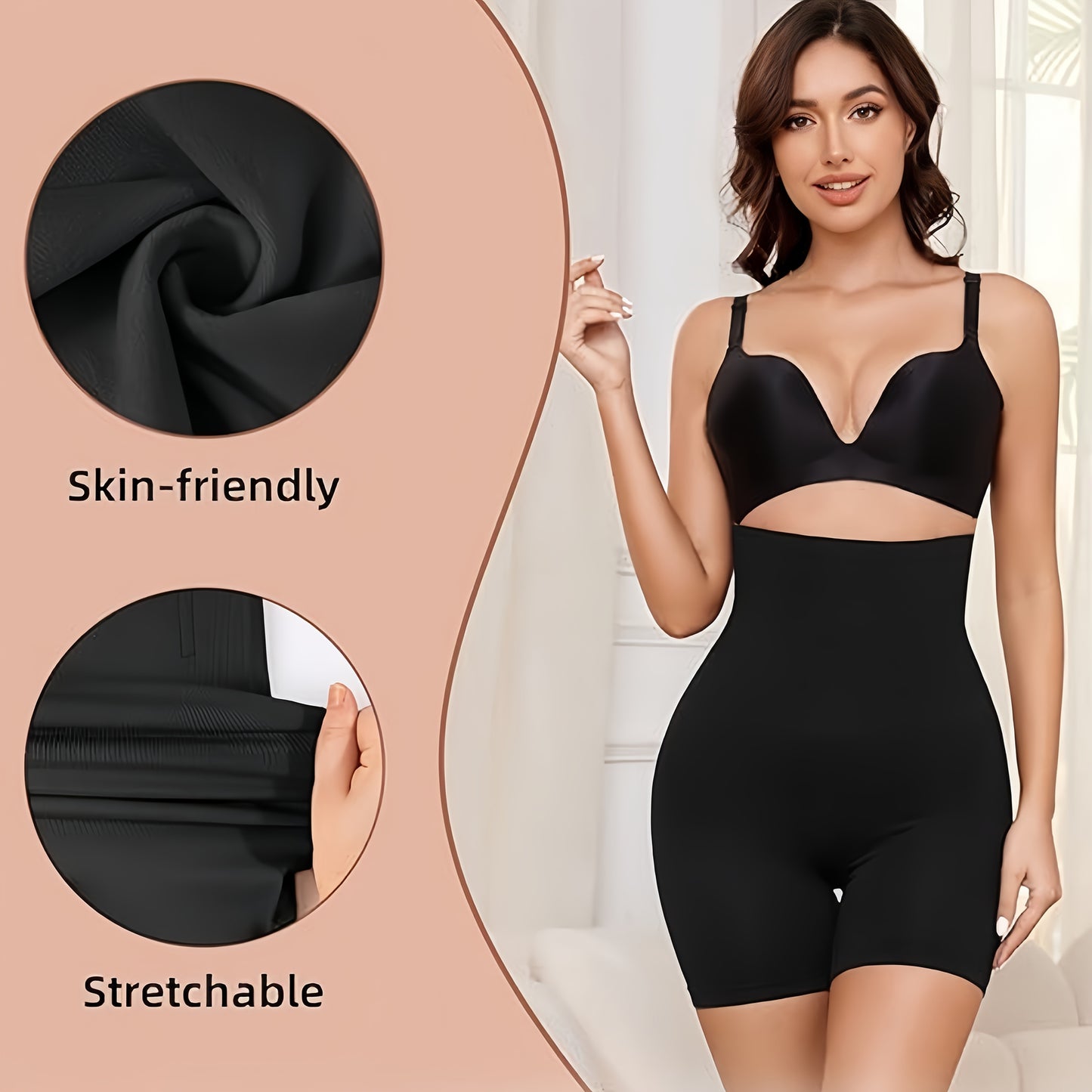 High-waist shapewear shorts for women: Seamless, tummy control, compression, butt lifting, postpartum waist trainer. Made of comfortable polyester for all-season wear.