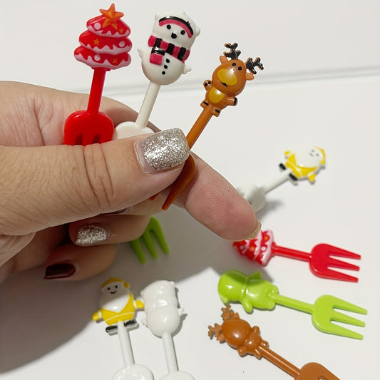 10-piece Christmas cartoon fruit fork set featuring creative animal designs for bento lunch box decor, holiday parties, and home decoration.