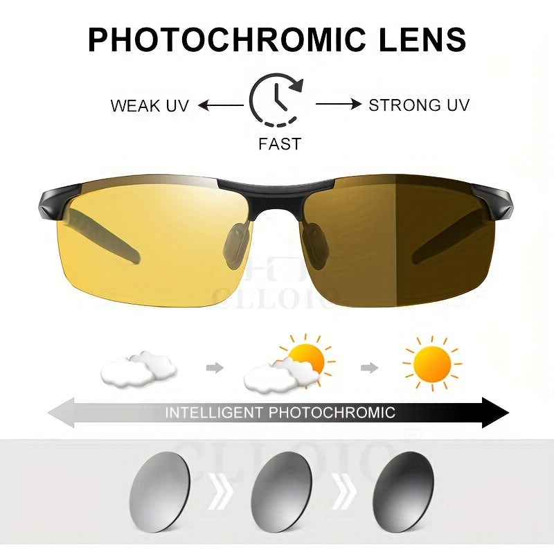 CLLOIO Anti-Glare Photochromic Day Night Vision Men Driving Polarized Sunglasses