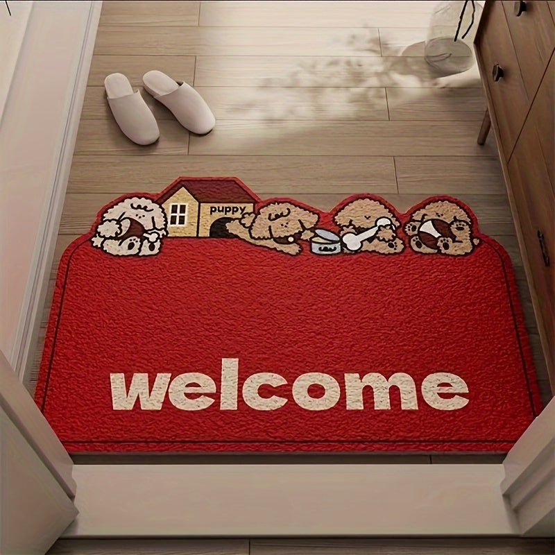 Adorable Puppy-Themed Non-Slip Welcome Door Mat - Plush, Easy-to-Clean PVC Entry Mat featuring Charming Dog Designs, Resistant to Stains, Ideal for Home Decor, Pet-Lovers Mat