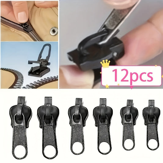 12-piece Zipper Pull Replacement Kit, ideal for jackets, boots, backpacks, and luggage.Easy to install and portable for emergencies. Black sewing and knitting accessories included.