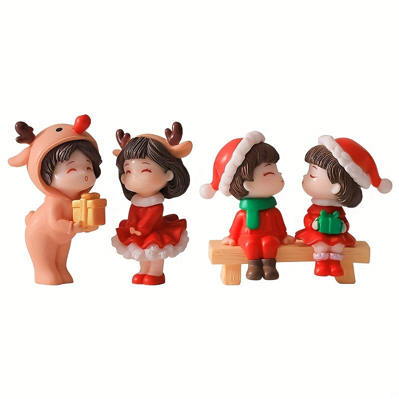 1 Set of Plastic Christmas Cartoon Couple Figurines - No Power Required, Tabletop Decor for Xmas Season