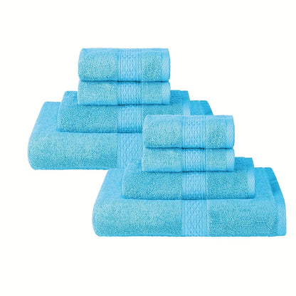 8-piece set of solid color towels, including 2 bath towels, 2 hand towels, and 4 washcloths. Soft, absorbent, and ideal for bathroom use.