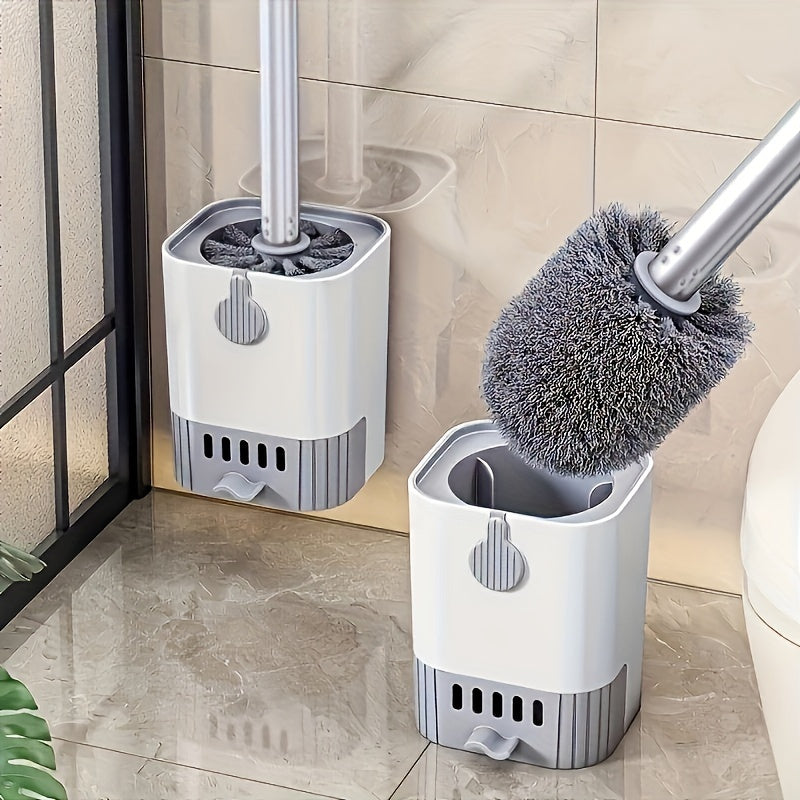 Toilet Brush Set with Wall-Mounted Long Handle - Flexible Design Eliminates Hard-to-Reach Corners, Making Bathroom Cleaning Effortless