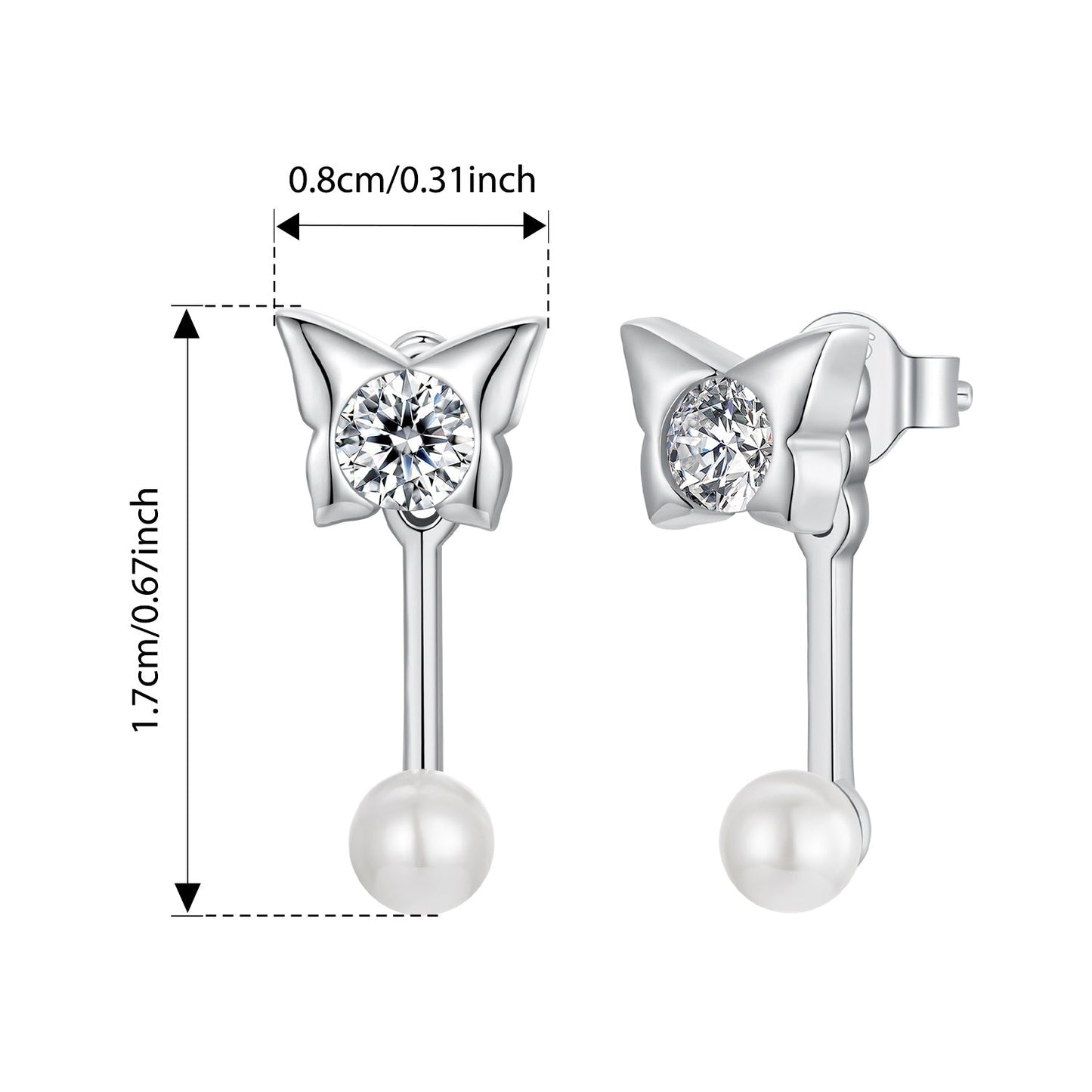 Luxurious Butterfly Drop Earrings for Women - Featuring Hypoallergenic 925 Sterling Silver, Faux Pearl & Gemstone Accents. Perfect for Weddings, Banquets, or Everyday Wear. Great Valentine's Day Gift Idea. Elegant and Lightweight at 3.6g.