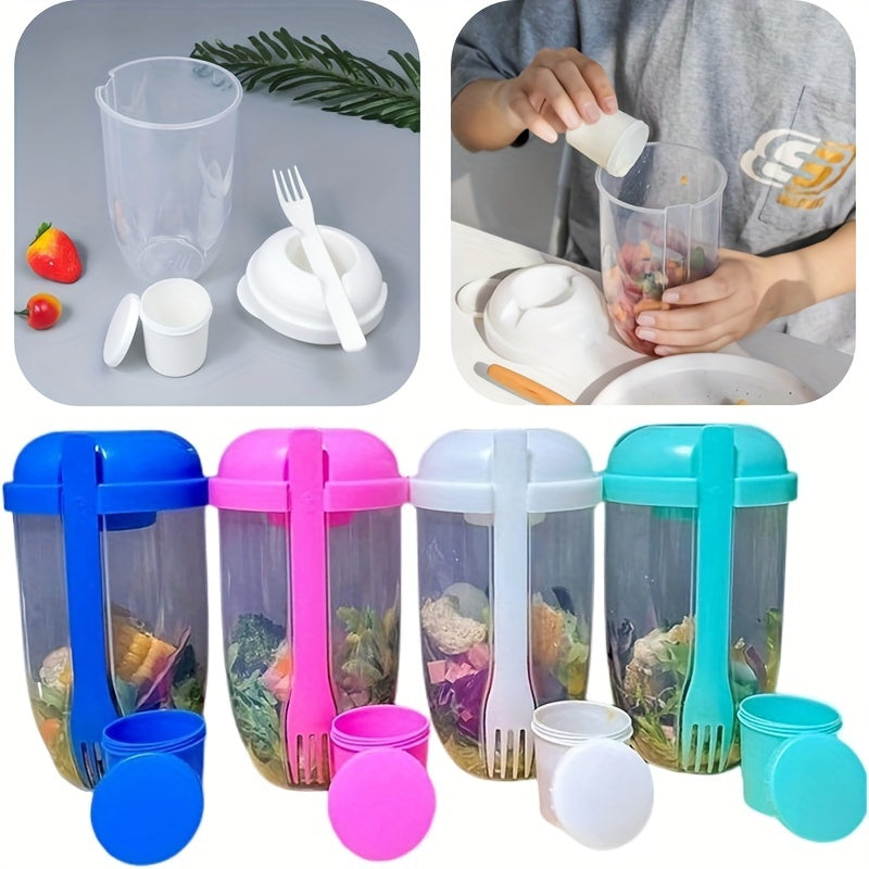 1000ml/33.8oz Healthy Salad Cup Set, BPA-Free Plastic, Oval Shape, Lightweight, with Dressing Holder & Fork. Perfect for Vegetables & Fruits on-the-go, ideal for Running, Picnics, Lunch & Breakfast, and special occasions like Christmas, Thanksgiving