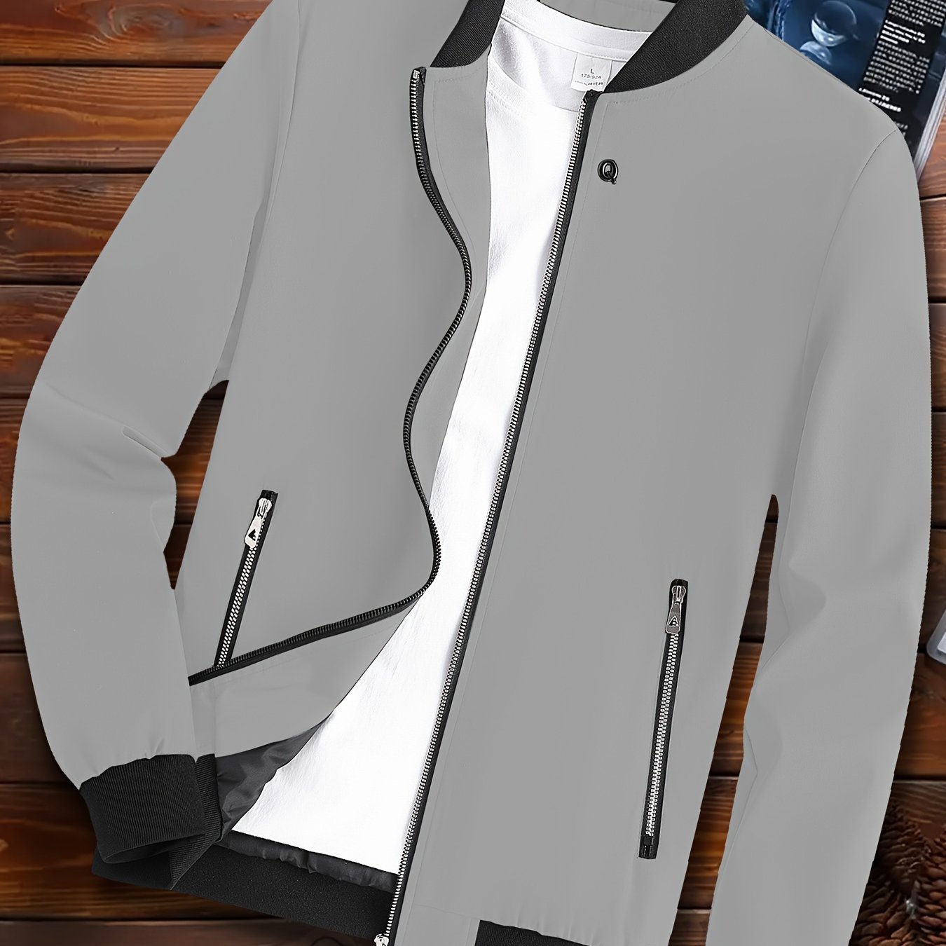 Baseball collar zip-up jacket for men, perfect for spring and fall sports. Great gift idea.