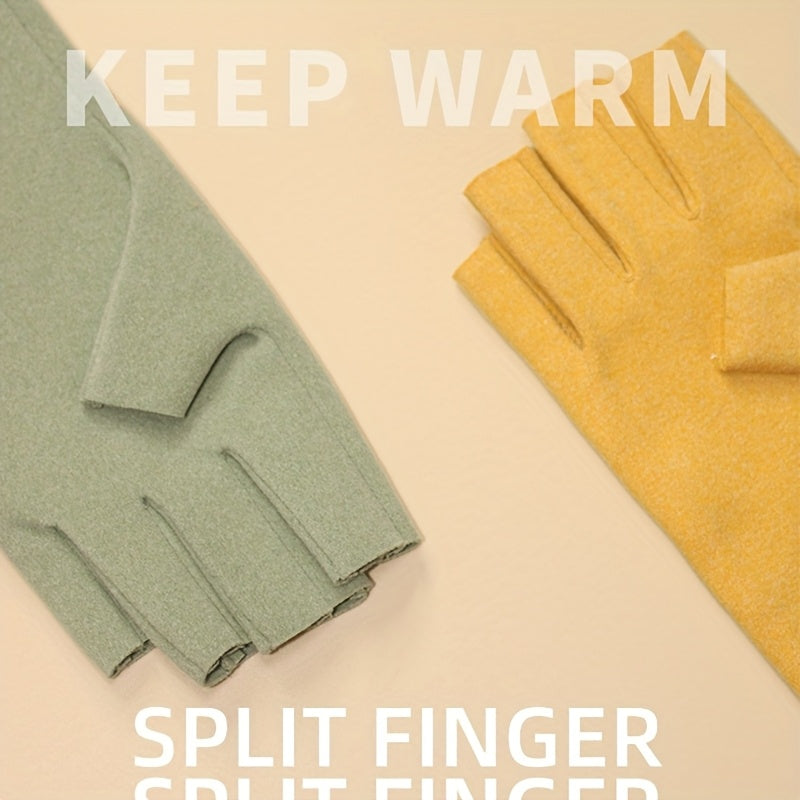 Slim and warm half-finger gloves for winter office use, made of thermal fabric for touch screen typing.