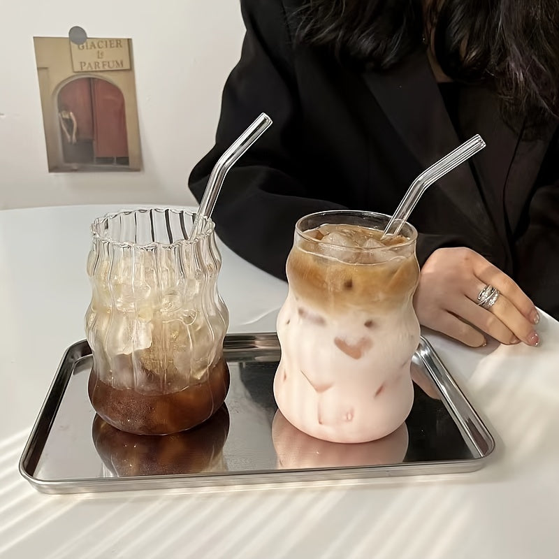 2 glass cups with straws for coffee or water at home and office