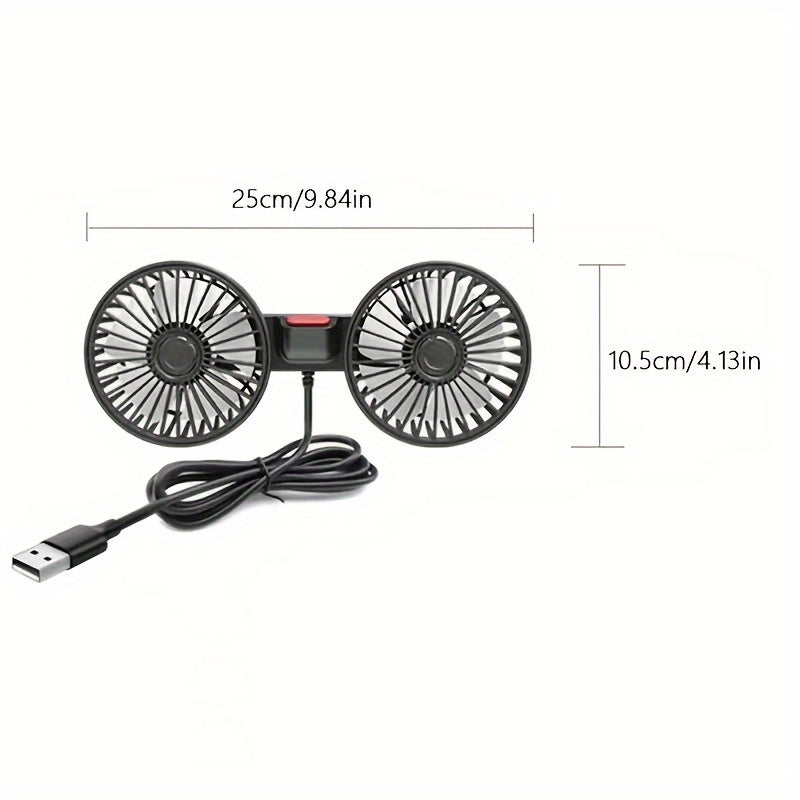 Introducing the Car Fan with a Powerful Rear Seat Back USB Interface Double-Head Electric Fan. Enjoy a strong wind with this small and portable fan that does not take up space in the car. Perfect for your beach vacation, picnic, summer travel, and back