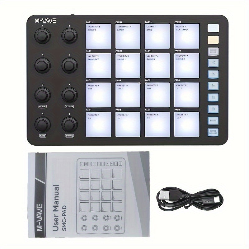 FF Bonfires Portable MIDI Controller: 16 Drum Pads, 8 Knobs, USB Powered, Rechargeable Battery