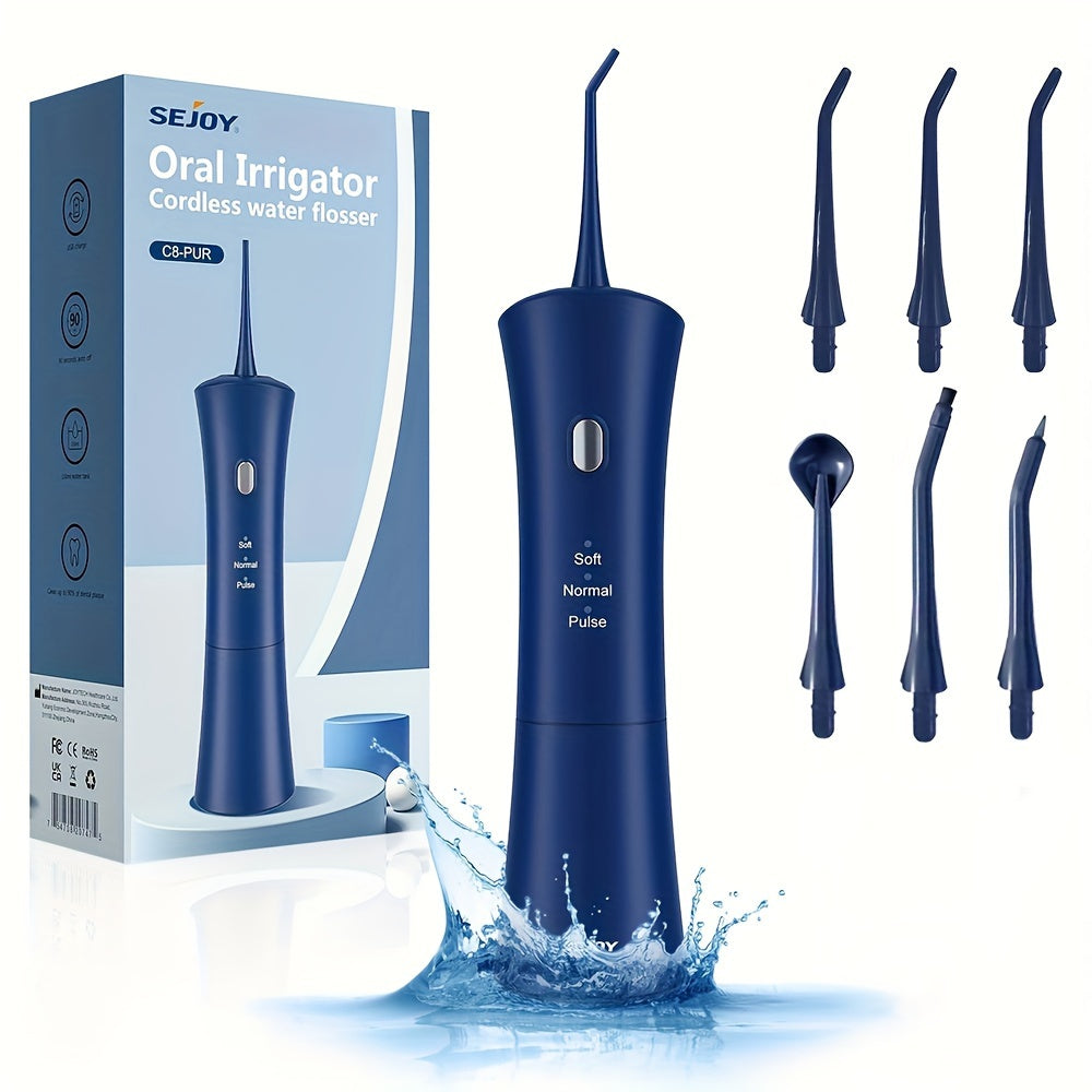 SEJOY Cordless Water Flosser with 3 Modes, 6 Jet Tips, USB Rechargeable, 1200mAh Battery